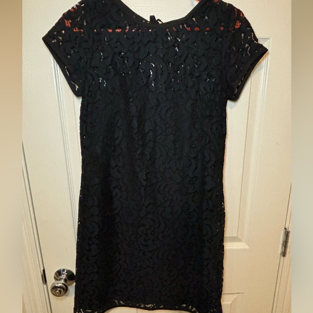 LOFT Black and Blue Lace Shift dress with black slip, size 2